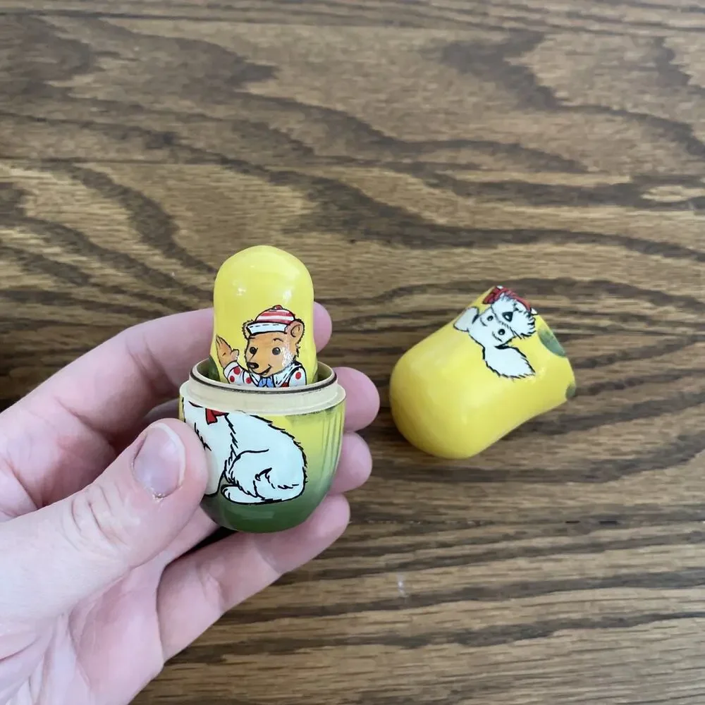 Raggedy Ann Nesting Dolls Russian Golden Cockerel 5 Piece Wooden Hand Painted